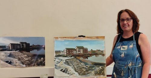Dawn Blatherwick with photo and gouache painting June 2025.